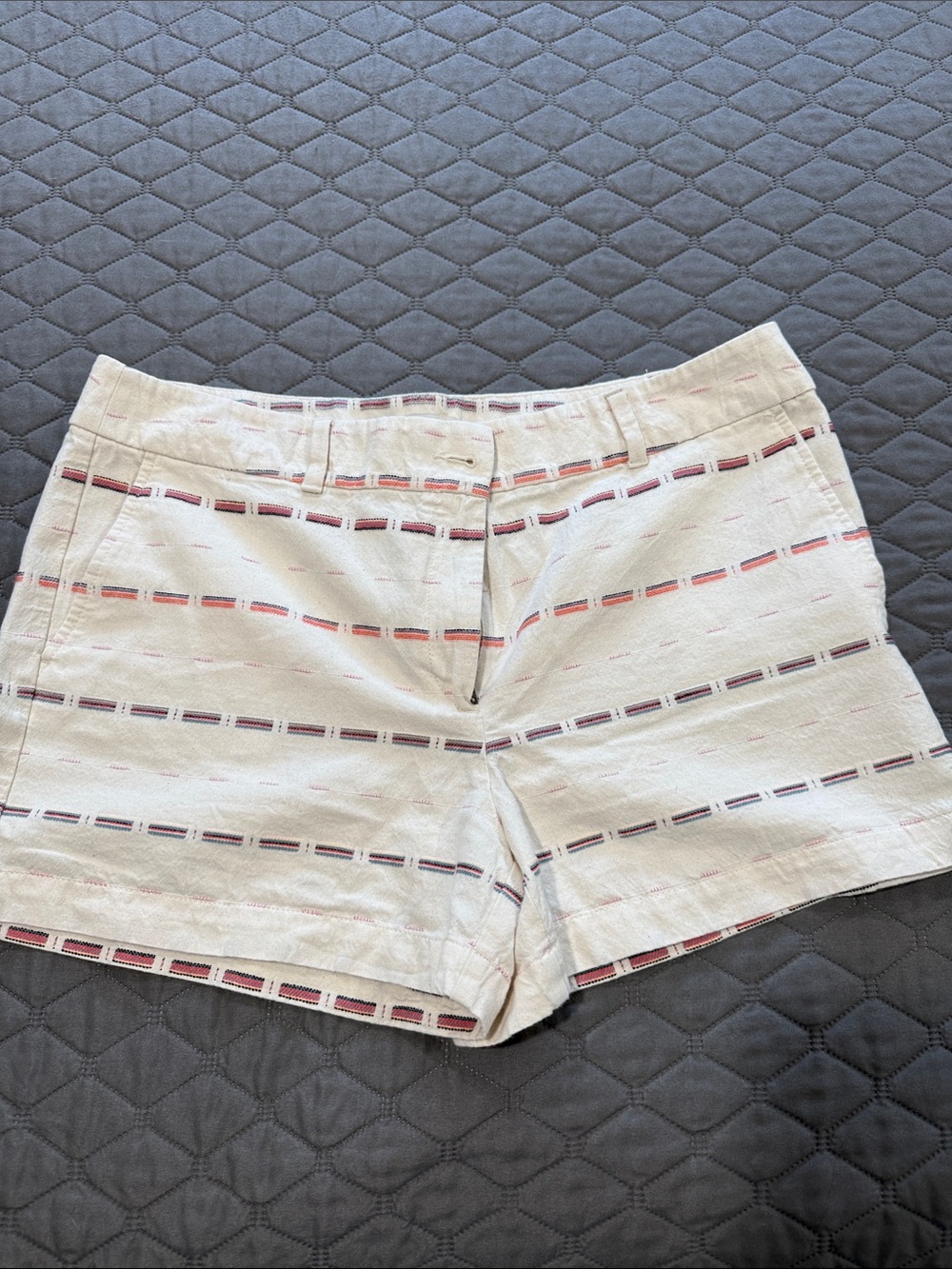 LOFT Cream Striped Summer Shorts